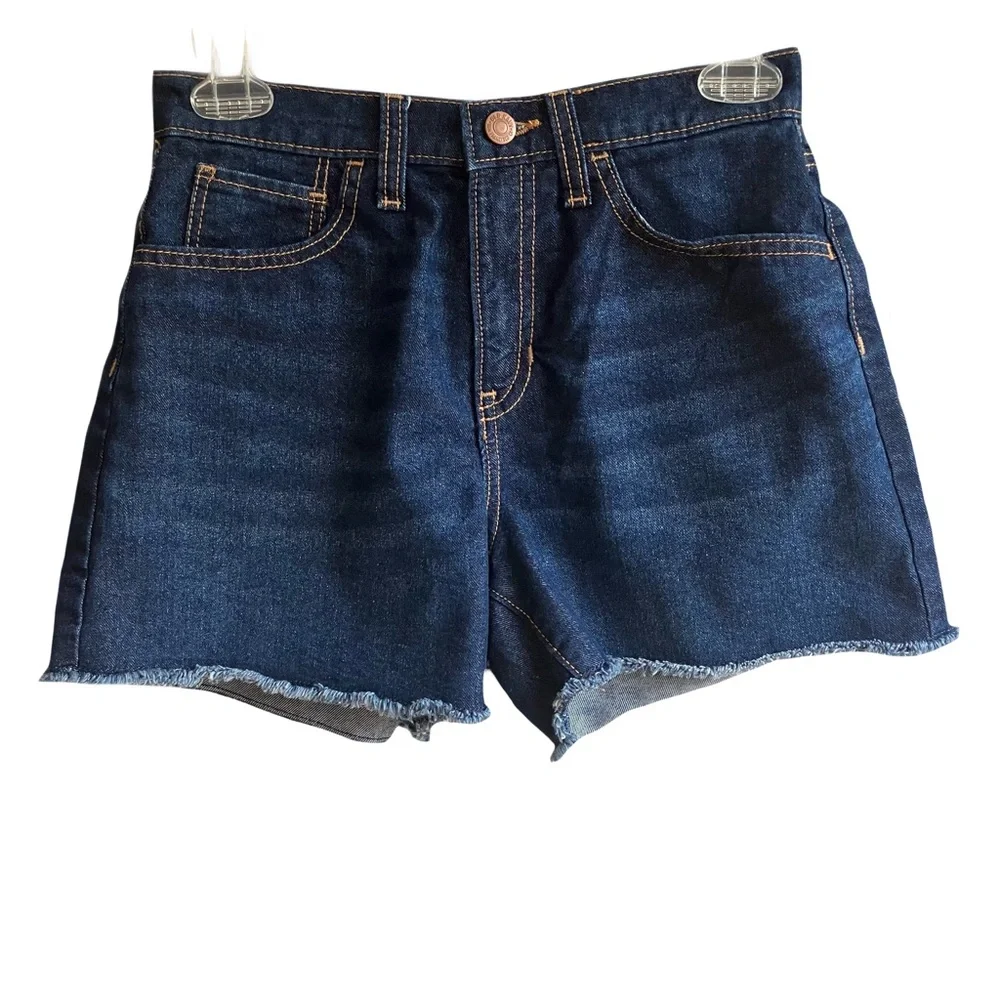 Old Navy Dark Wash Cut Off Jean Shorts Size 14 Raw Hem High Rise Denim Shorts